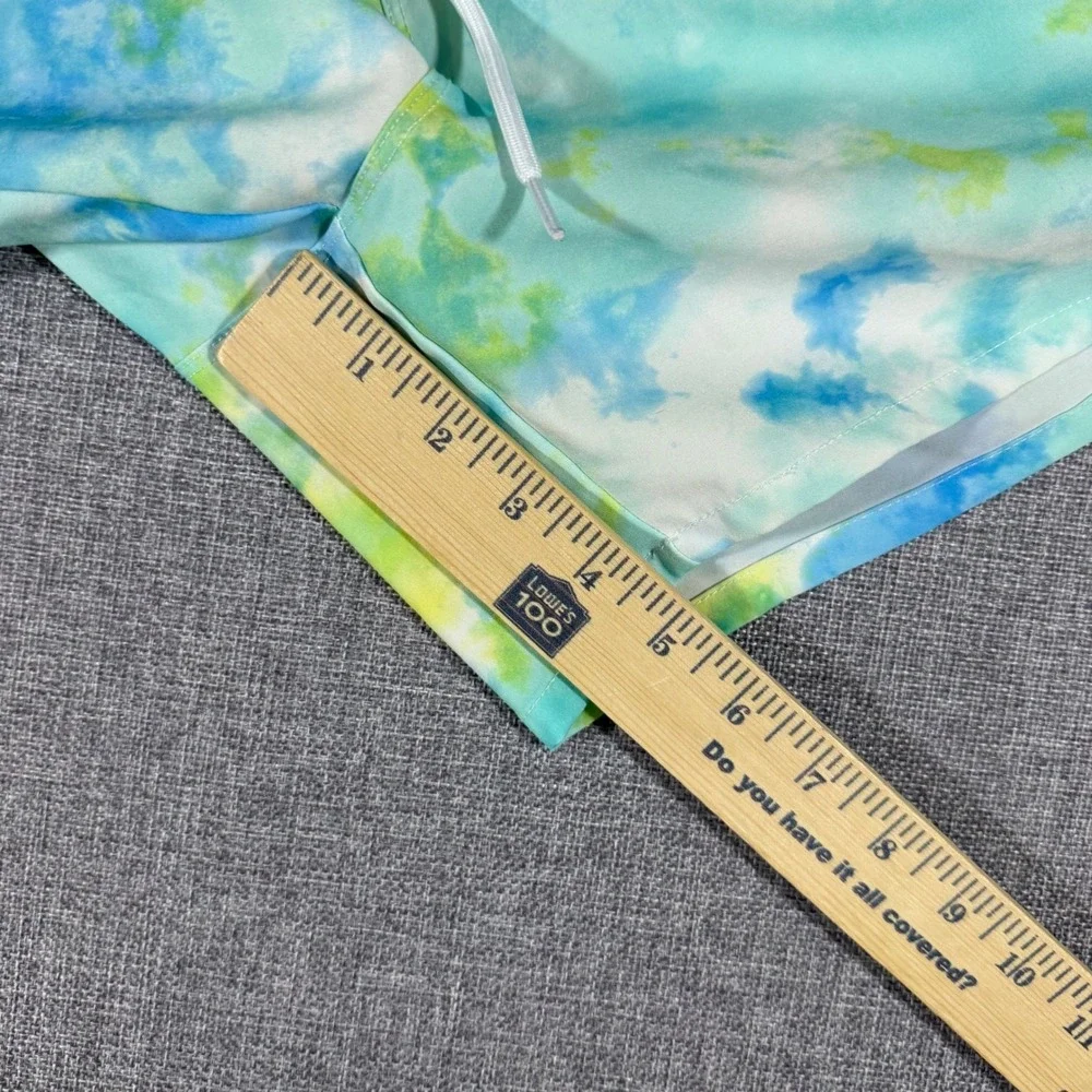 Cabana by Crown & Ivy Swim Trunks Men L Blue Yellow Tie Dye Tropical Beach Short